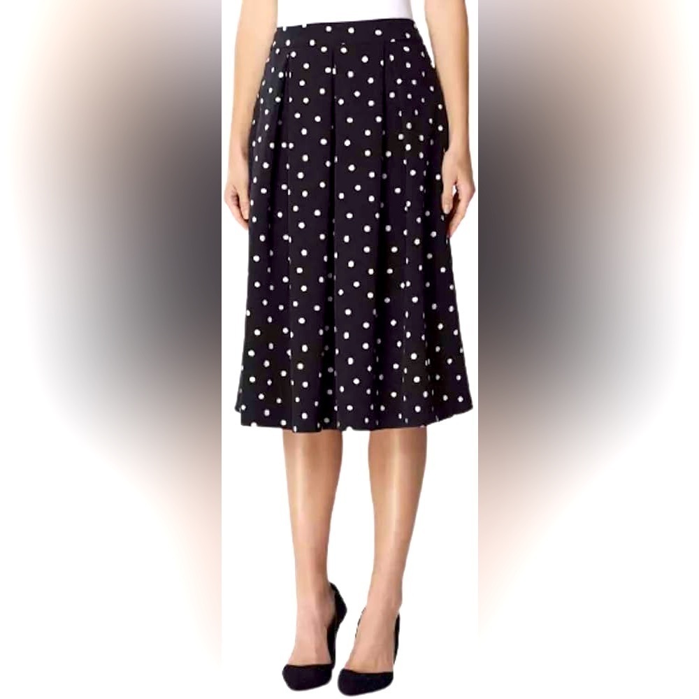 Tahari ASL Polka Dot Fit & Flare Pocketed Midi Skirt 18